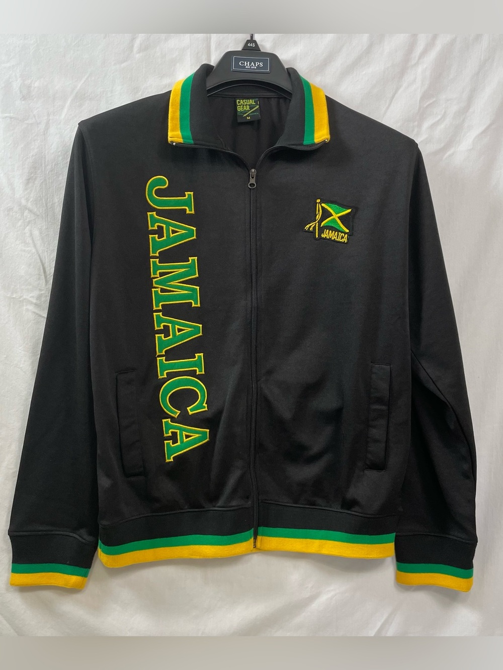 Jamaica Men’s Black yellow green Track Jacket medium Full Zip Active